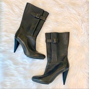 Balenciaga Leather Mid Calf Boots Chocolate 39
